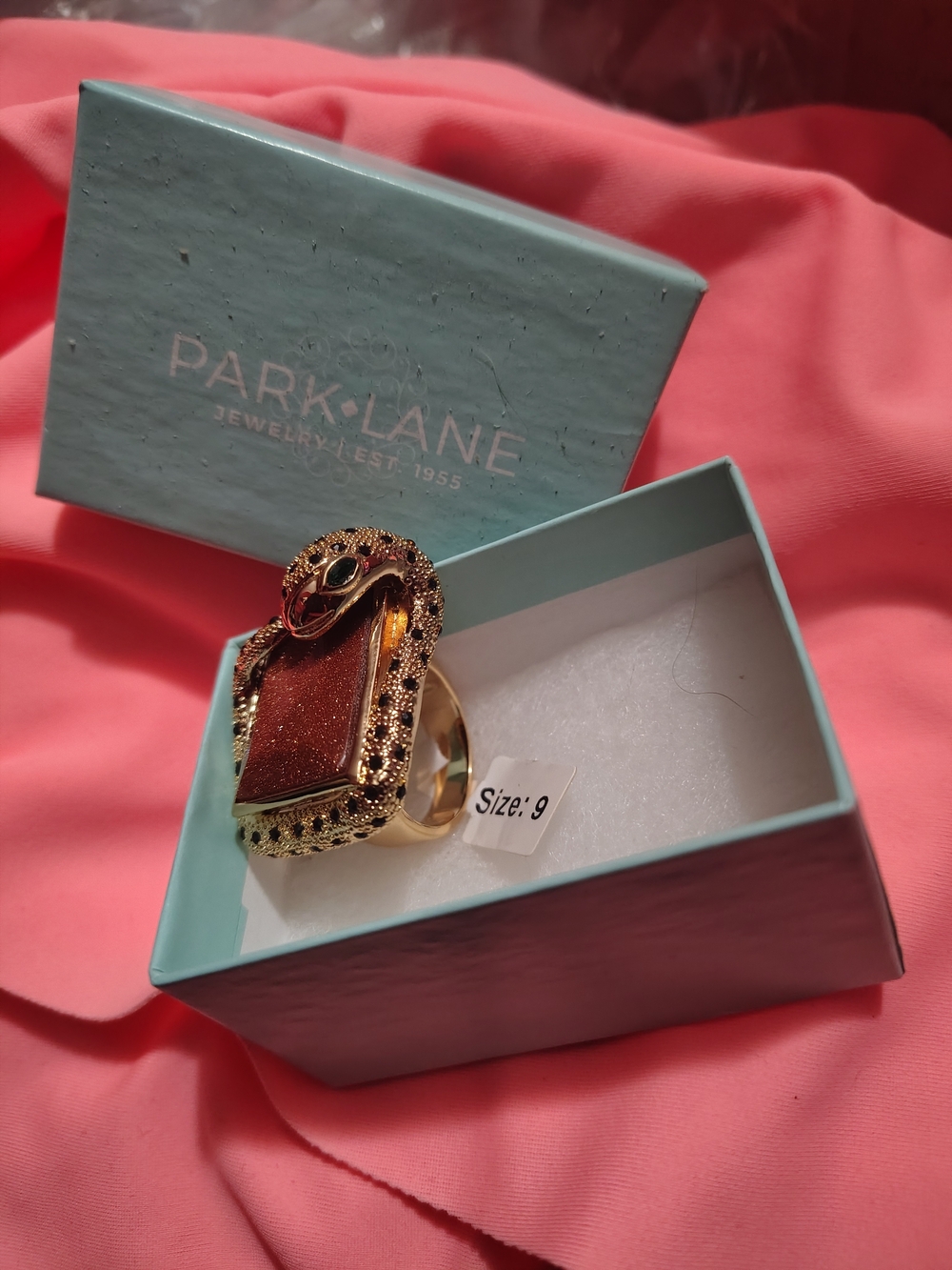 Park Lane Gold Tone Brown Stone Snake Statement Ring